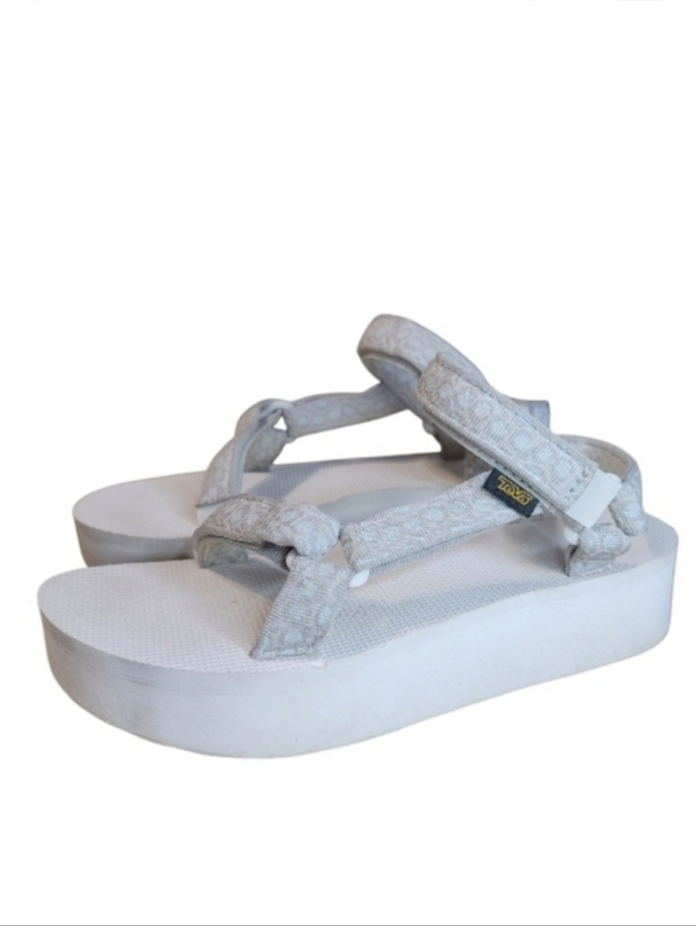 Teva Flatform Universal White Leopard Print Strappy Sandals Size 10